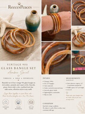 Amber Swirl Glass Bangle Set Vintage 90s Stack Bracelets-Set of Four